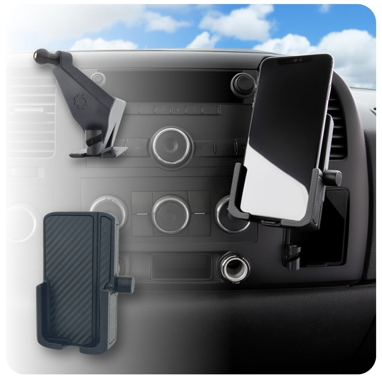 Phone Holder for Chevy Avalanche, Silverado WT/LT/LS 1500/2500 / 3500, GMC Sierra 1500/2500 / 3500. 2007-2014, Custom Mount for Chevrolet Truck, SUV (WT/LT/LTS)