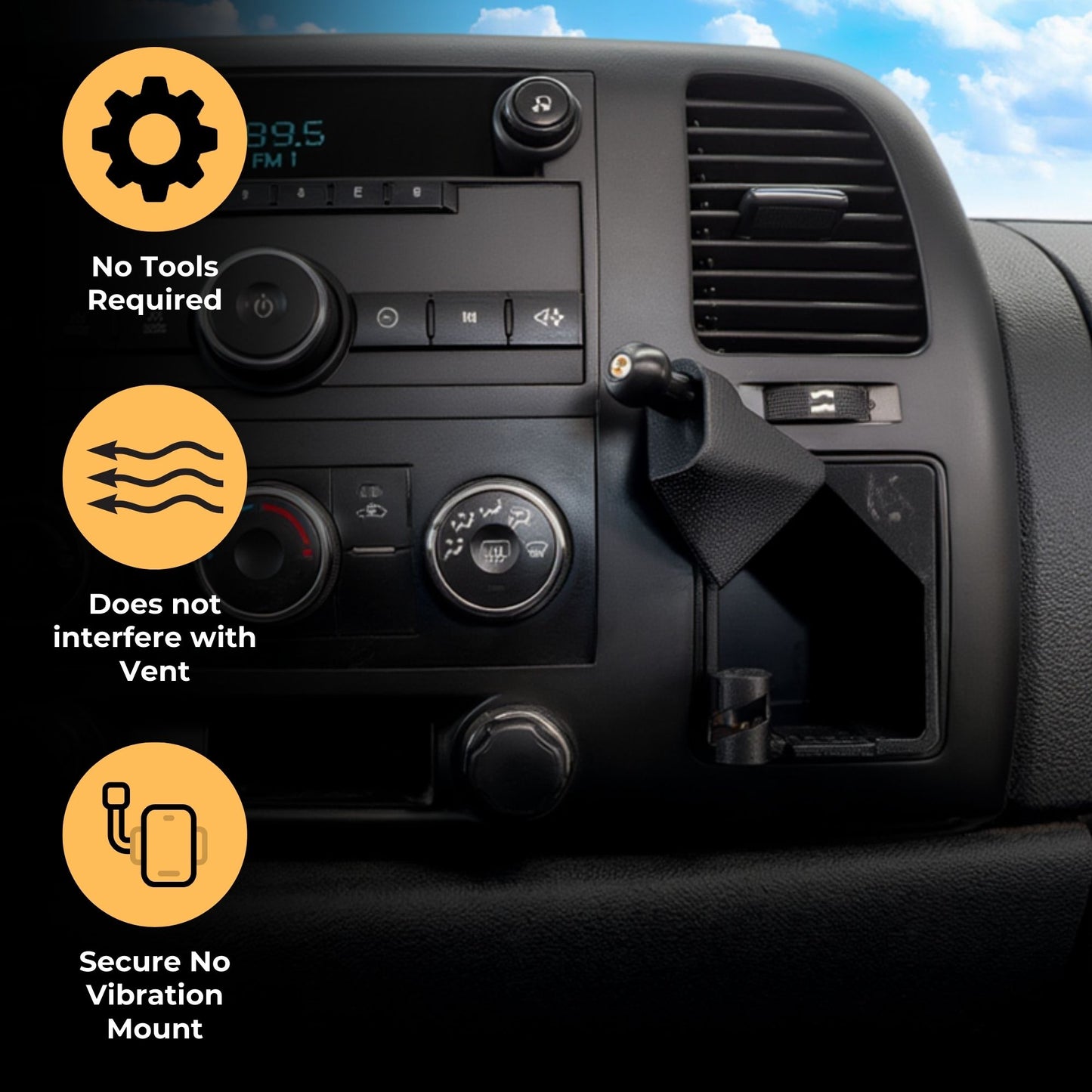 Phone Holder for Chevy Avalanche, Silverado WT/LT/LS 1500/2500 / 3500, GMC Sierra 1500/2500 / 3500. 2007-2014, Custom Mount for Chevrolet Truck, SUV (WT/LT/LTS)