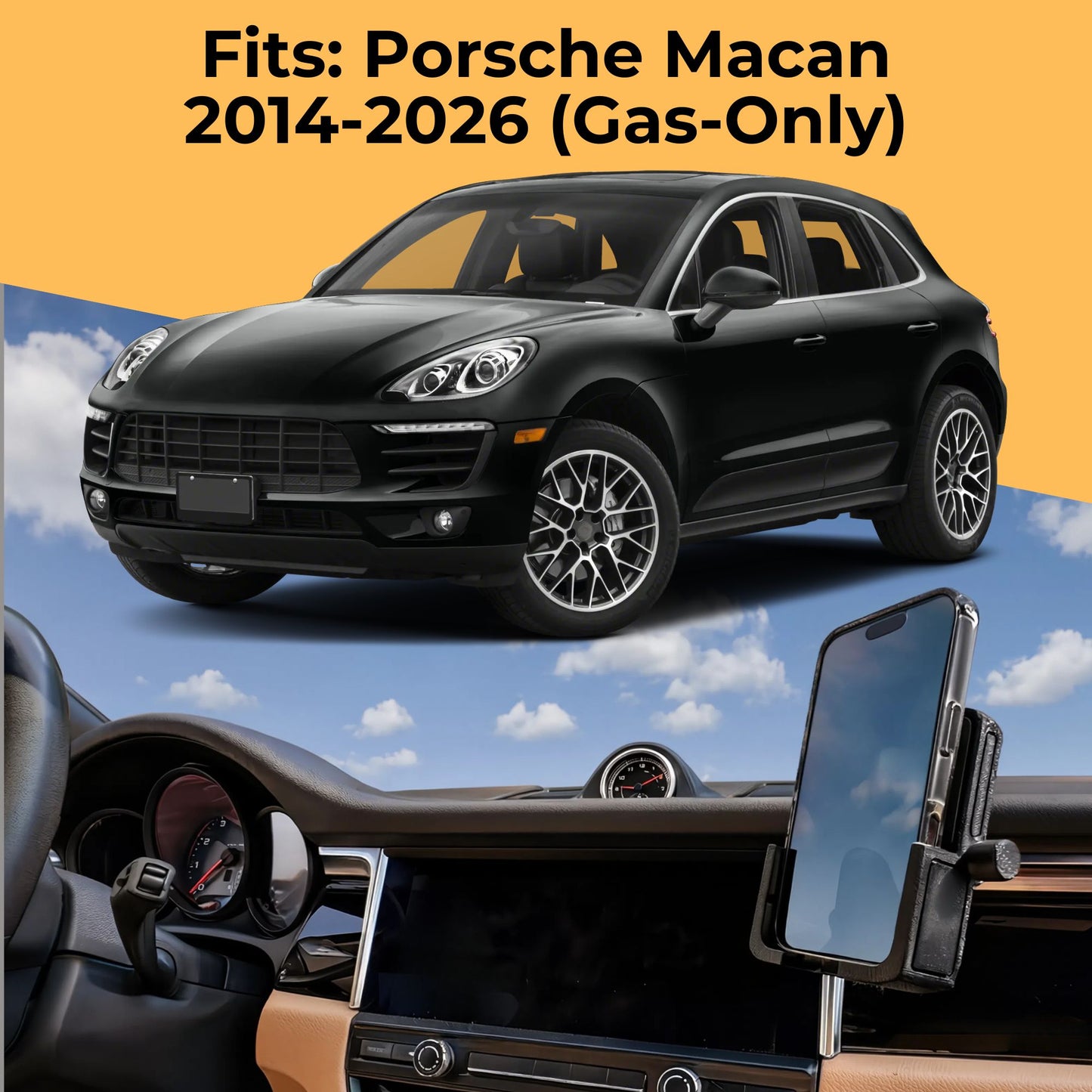 Phone Mount Holder Custom Fit for Porsche Macan 2014-2026 (Gas Models Only)