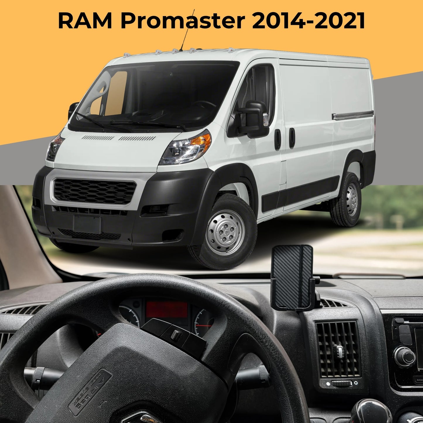 Phone Mount for the RAM ProMaster (2014-2021) - Custom Exact-Fit Dashboard Cell Phone Holder - No Drill Tool-Less Install,- Fits Large Phones iPhone Pro Max, Galaxy