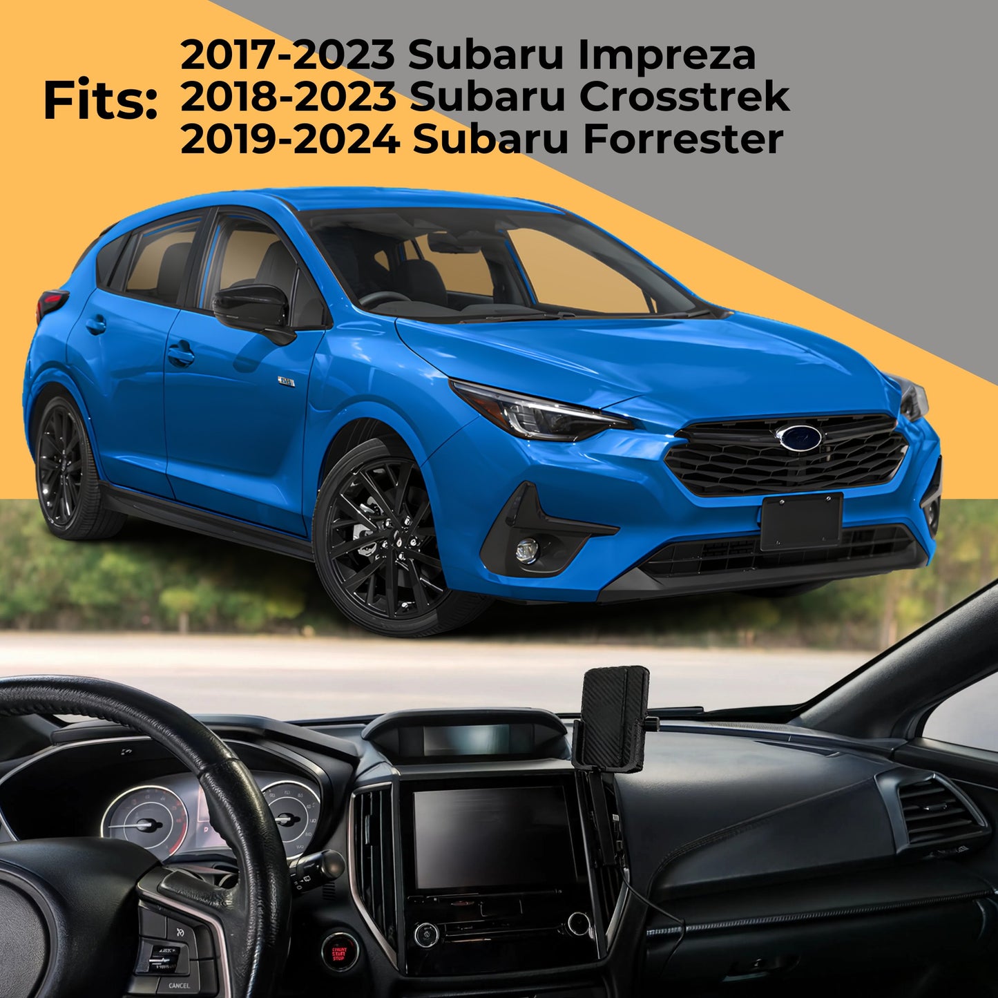 Phone Mount for Subaru Crosstrek (2018-2023), Forester (2019-2024) & Impreza (2017-2023) - Custom Dashboard Cell Phone Holder, No-Drill Air Vent Surround Bracket, Anti-Wobble