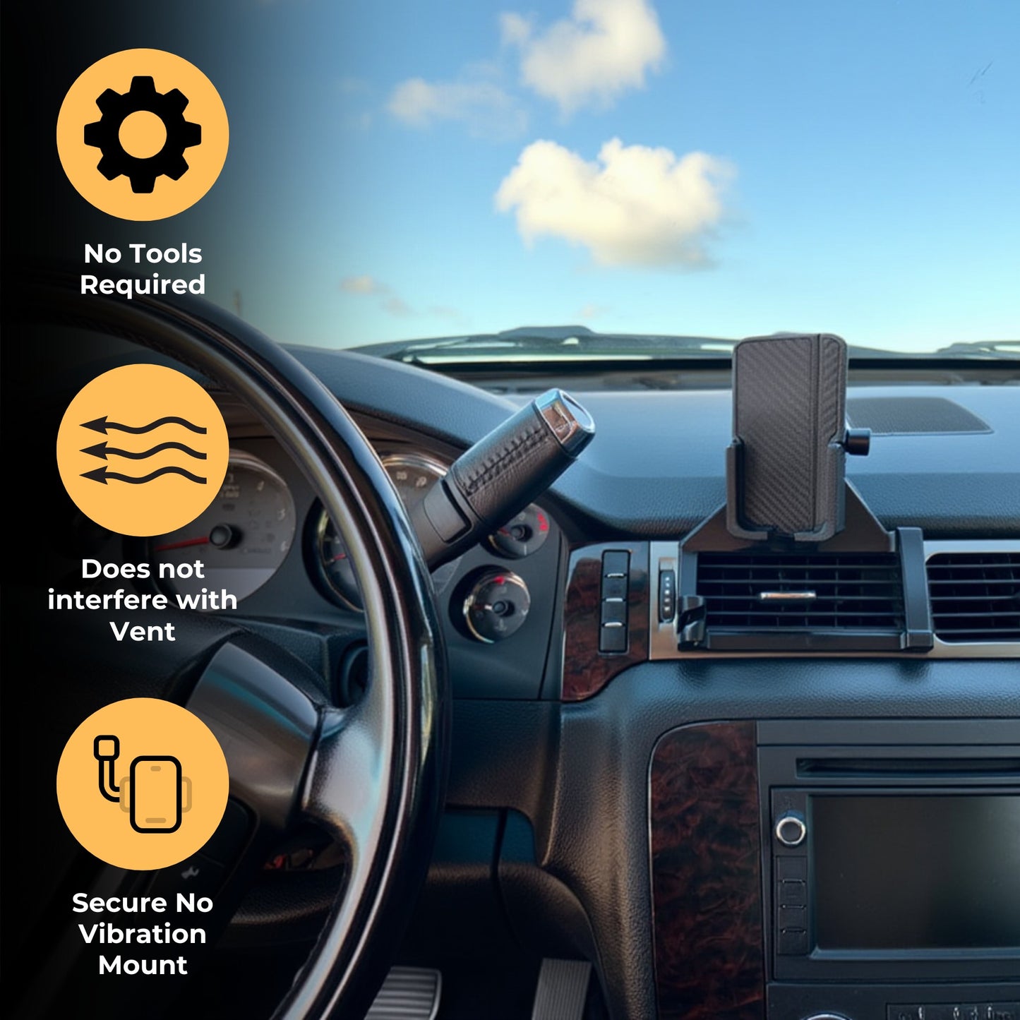 Phone Holder for Chevy Avalanche, Silverado 1500/2500 / 3500, Suburban, Tahoe, GMC Sierra 1500/2500 / 3500, Yukon. 2007-2014, LTZ / Denali Trim Levels ONLY